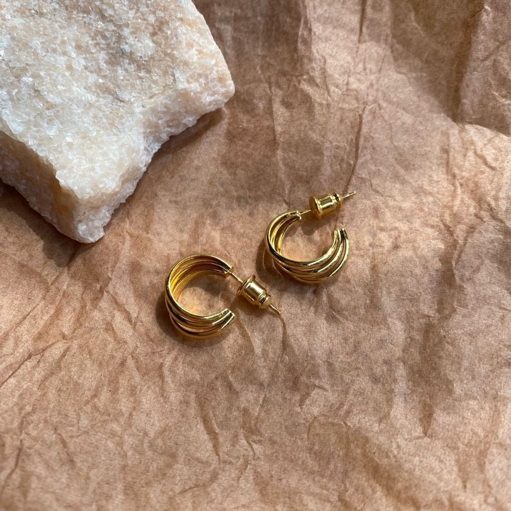 18K Gold Plated Cadiz Triple C Twisted Hoop Earrings